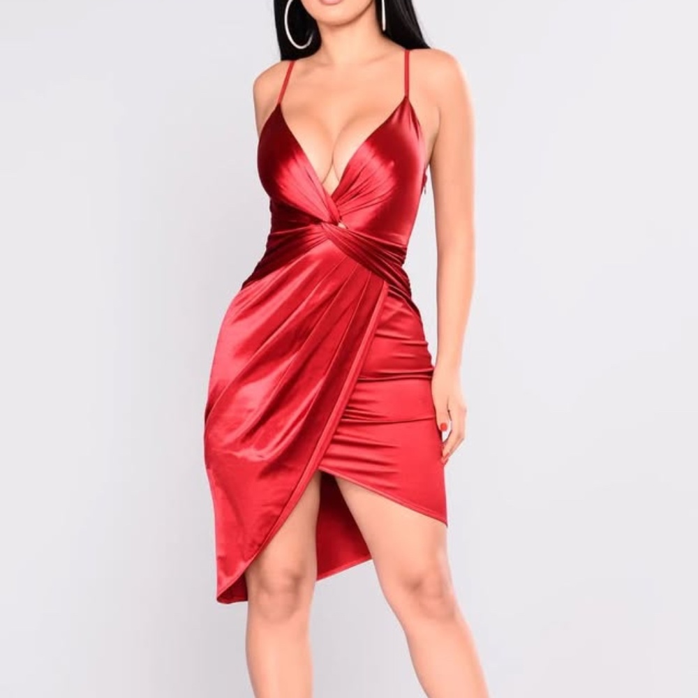 Fashion Nova Red Silk Dress Size Small Christmas New Years